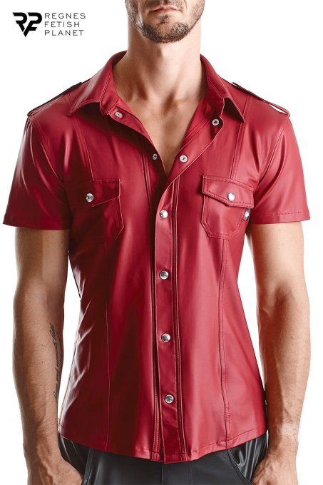 Chemise manches courtes wetlook rouge Carlo